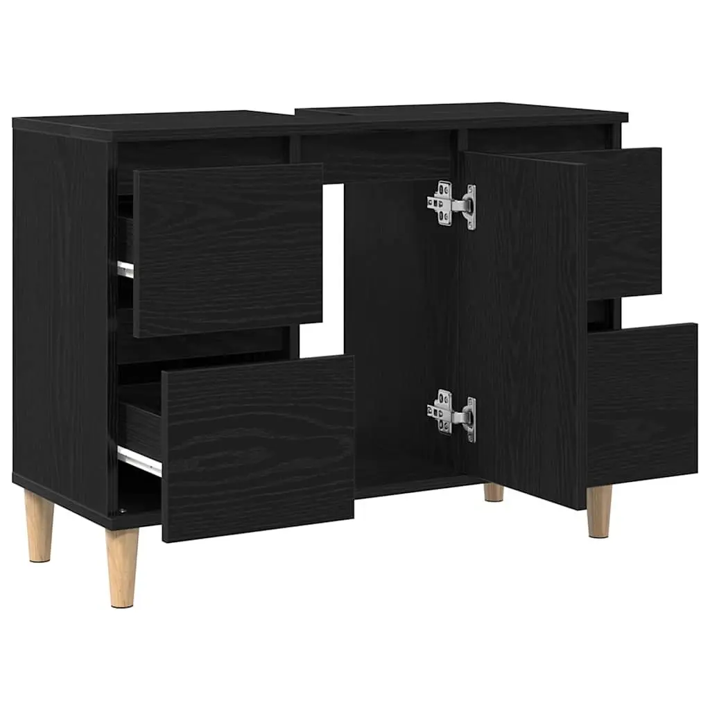 Bathroom Vanity Cabinet Sink Unit Wall-Mounted Storage Black Oak Modern Design