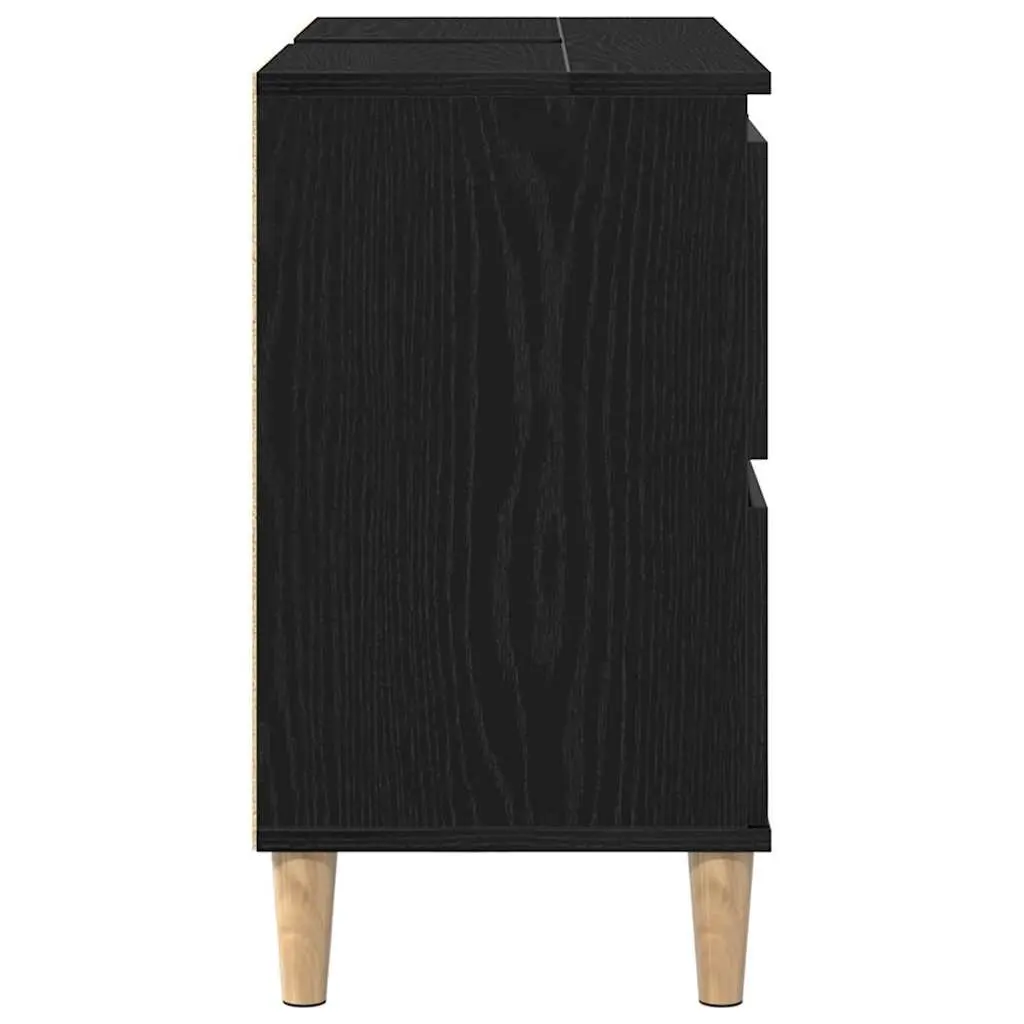 Bathroom Vanity Cabinet Sink Unit Wall-Mounted Storage Black Oak Modern Design