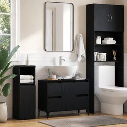 Bathroom Sink Vanity Cabinet Wall-Mounted Storage Organiser Modern Design Black