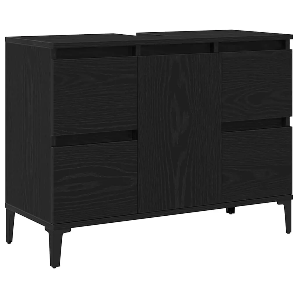 Bathroom Sink Vanity Cabinet Engineered Wood Wall-Mounted Black 80 x 33 x 60 cm