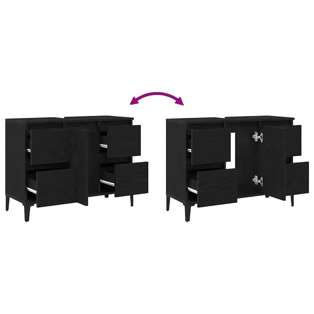 Bathroom Sink Vanity Cabinet Engineered Wood Wall-Mounted Black 80 x 33 x 60 cm