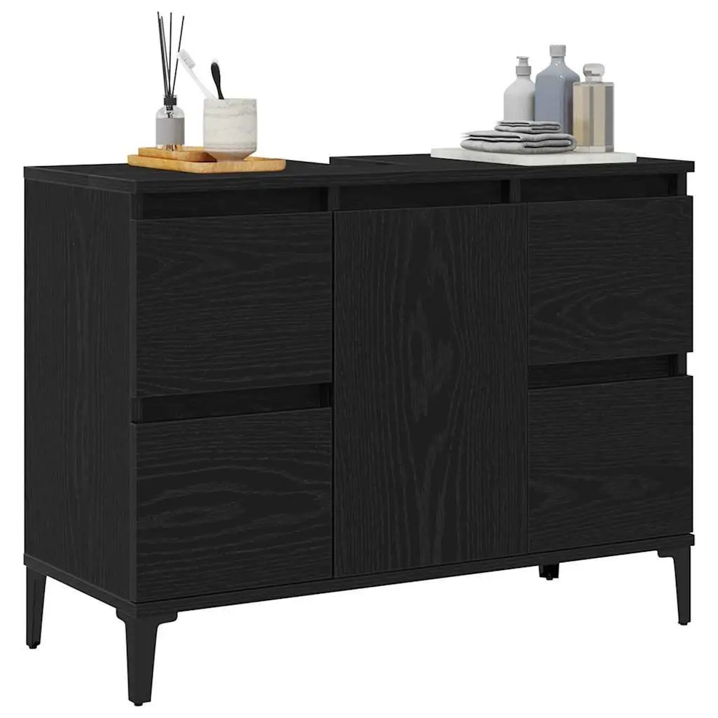 Bathroom Sink Vanity Cabinet Engineered Wood Wall-Mounted Black 80 x 33 x 60 cm