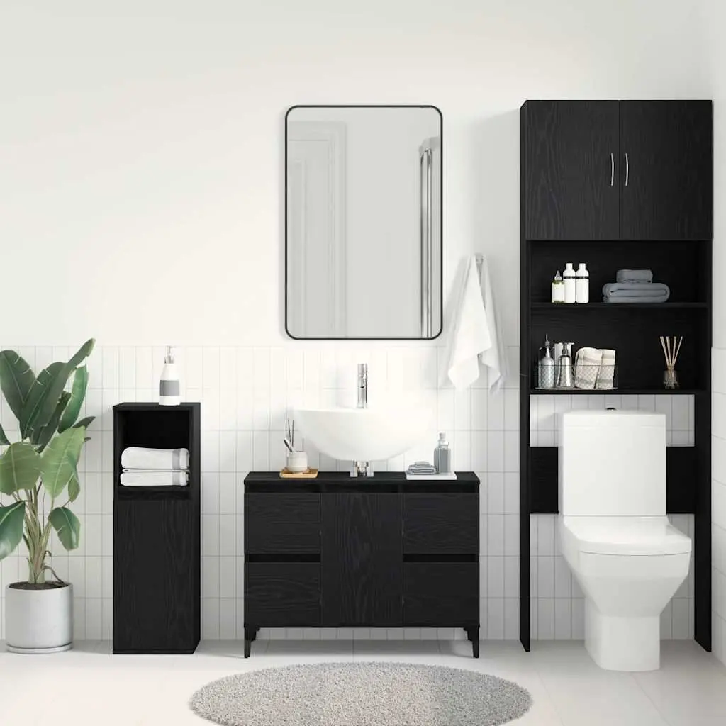 Bathroom Sink Vanity Cabinet Engineered Wood Wall-Mounted Black 80 x 33 x 60 cm