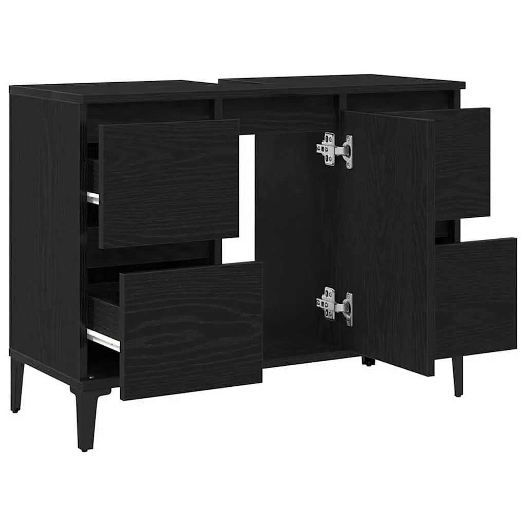 Bathroom Sink Vanity Cabinet Engineered Wood Wall-Mounted Black 80 x 33 x 60 cm