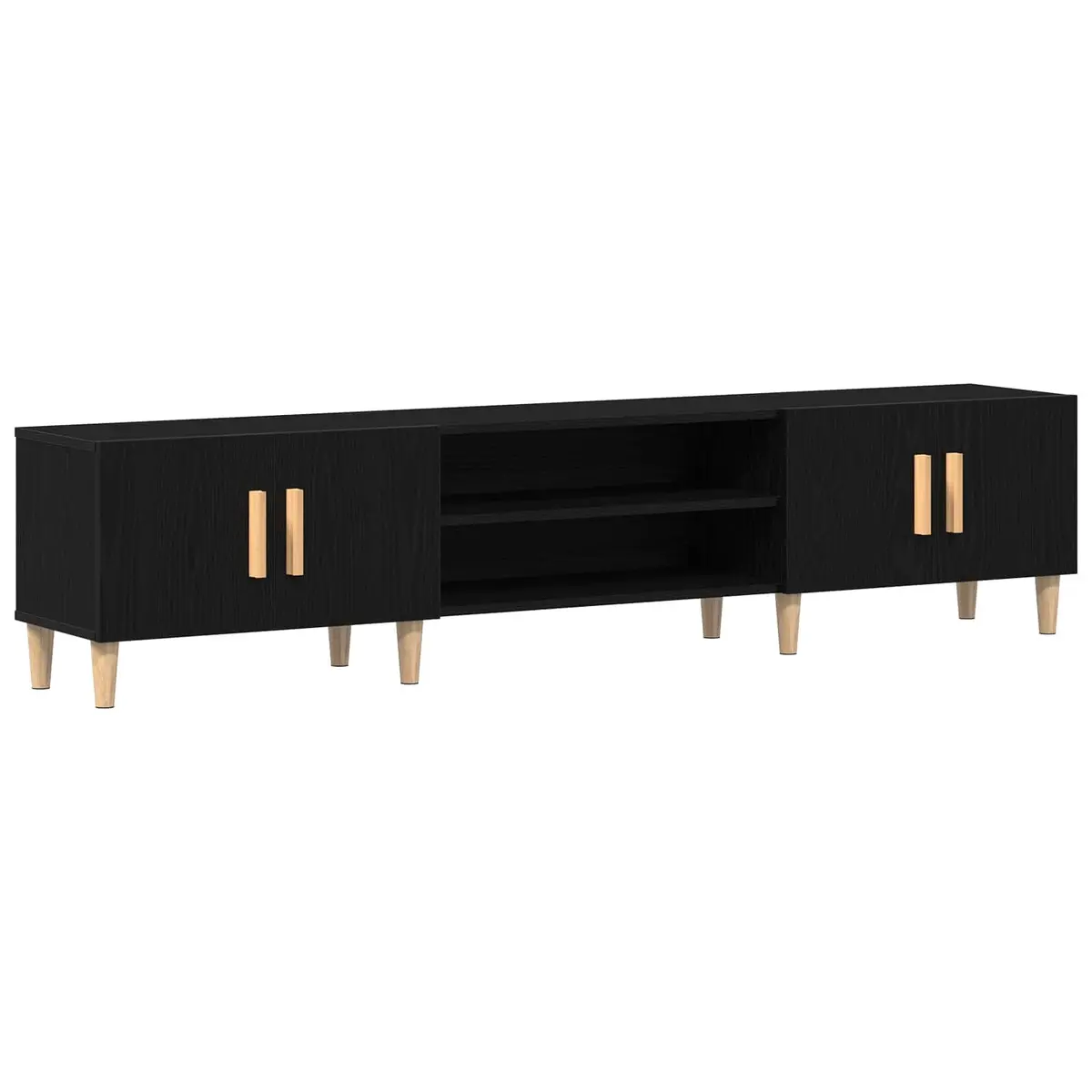 TV Cabinet Engineered Wood 180cm Black Modern Living Room Storage Unit