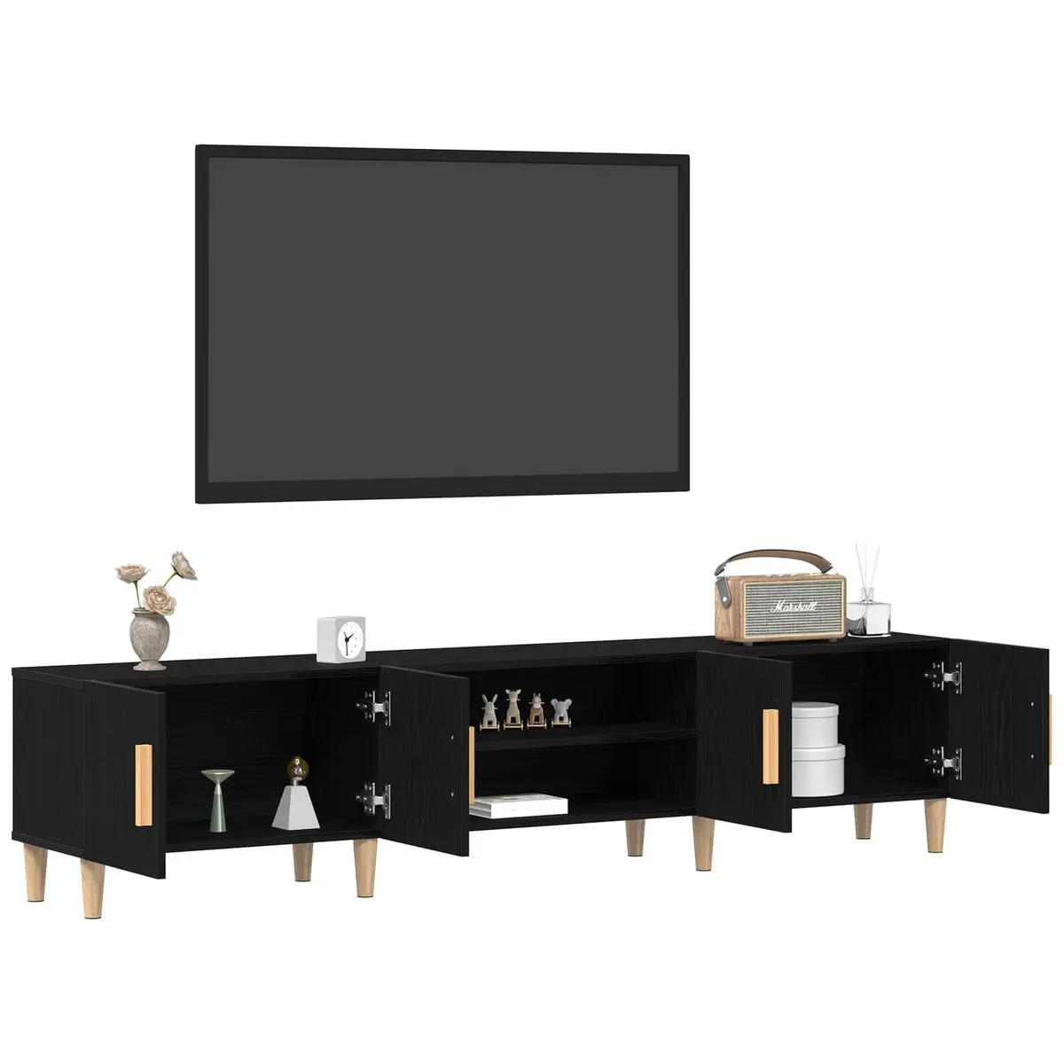 TV Cabinet Engineered Wood 180cm Black Modern Living Room Storage Unit