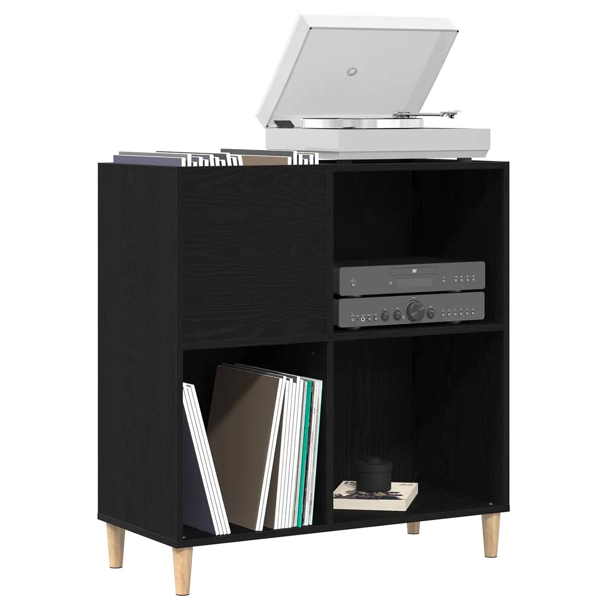 Record Cabinet Engineered Wood Black Oak Living Room Storage Unit 84.5 x 38 x 89 cm