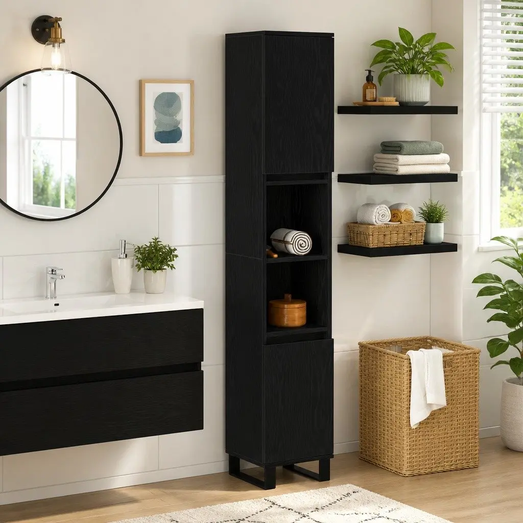 Bathroom Vanity Cabinet Engineered Wood 30x30x190cm Black