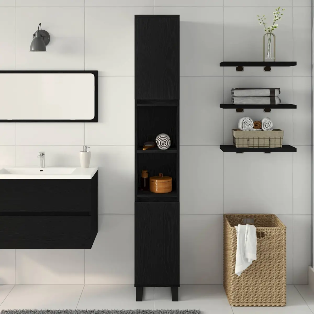 Bathroom Vanity Cabinet Engineered Wood 30x30x190cm Black