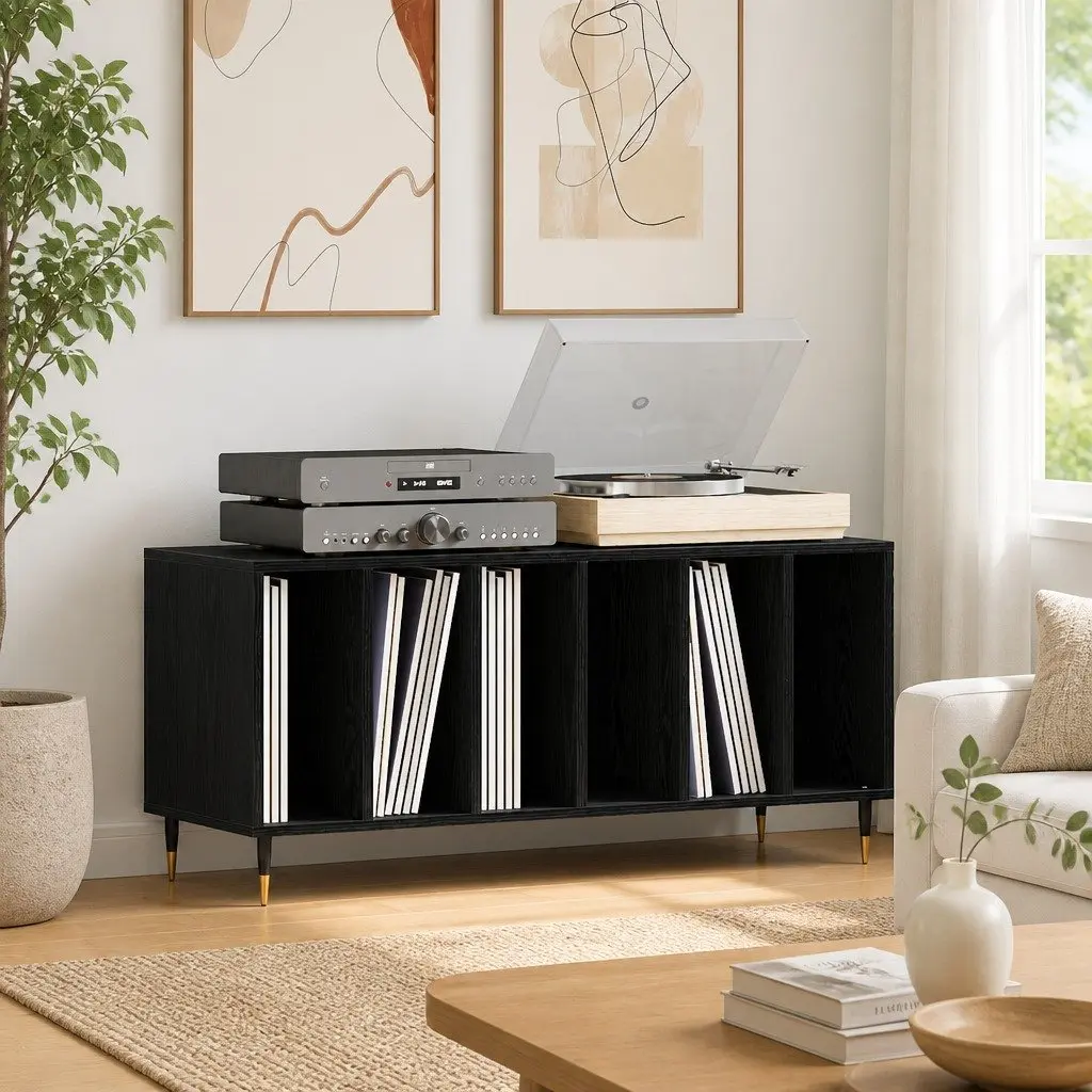 Black Oak Cabinet for Vinyl Records and Decor