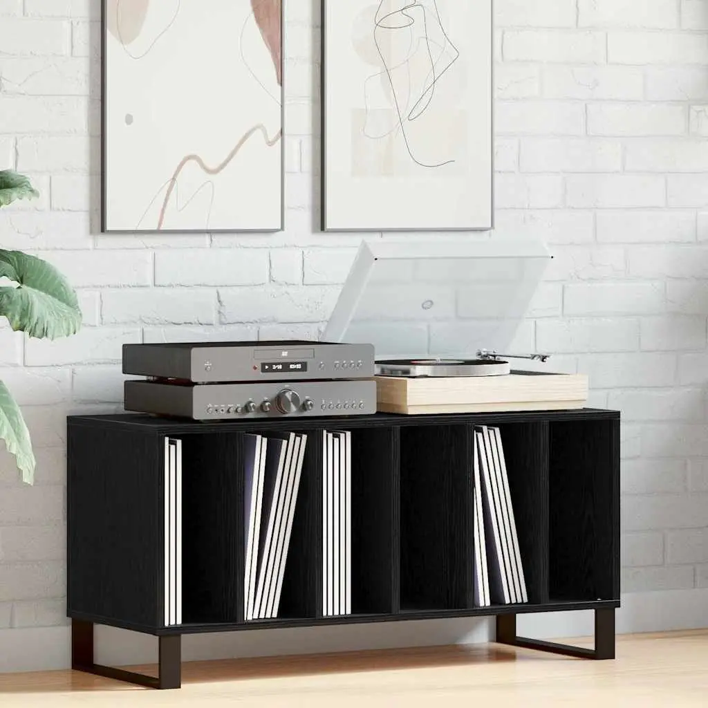 Media Storage Cabinet Black Engineered Wood Shelving Unit Living Room Furniture
