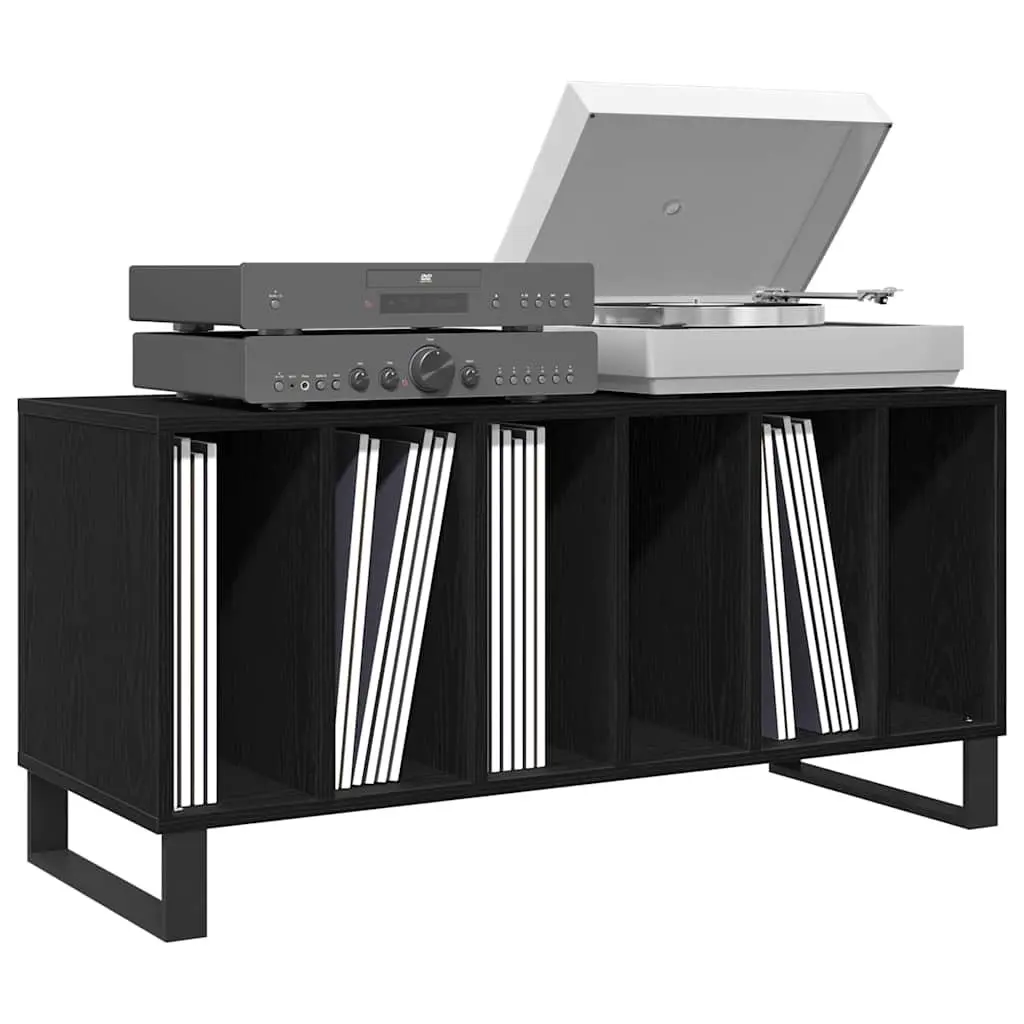 Media Storage Cabinet Black Engineered Wood Shelving Unit Living Room Furniture
