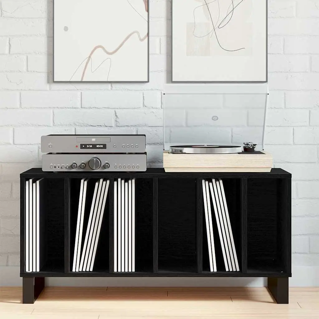 Media Storage Cabinet Black Engineered Wood Shelving Unit Living Room Furniture