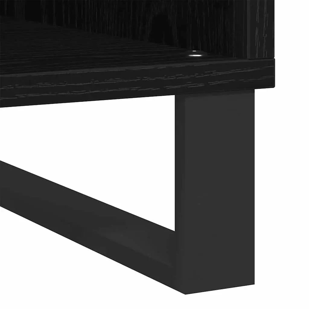 Media Storage Cabinet Black Engineered Wood Shelving Unit Living Room Furniture