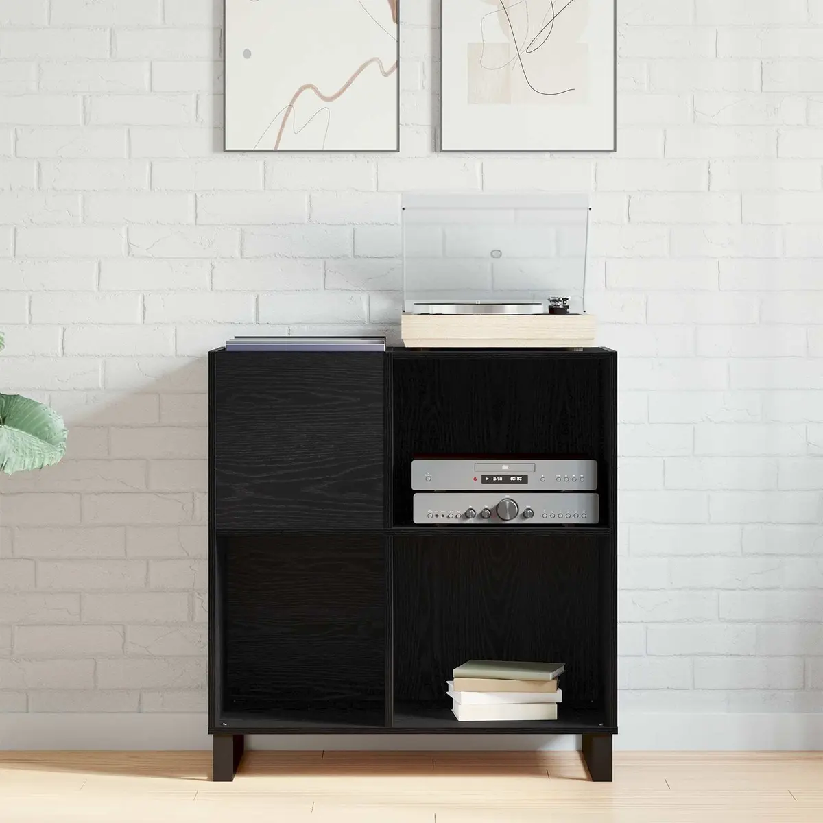 Record Cabinet Engineered Wood Black 85 x 38 x 89 cm