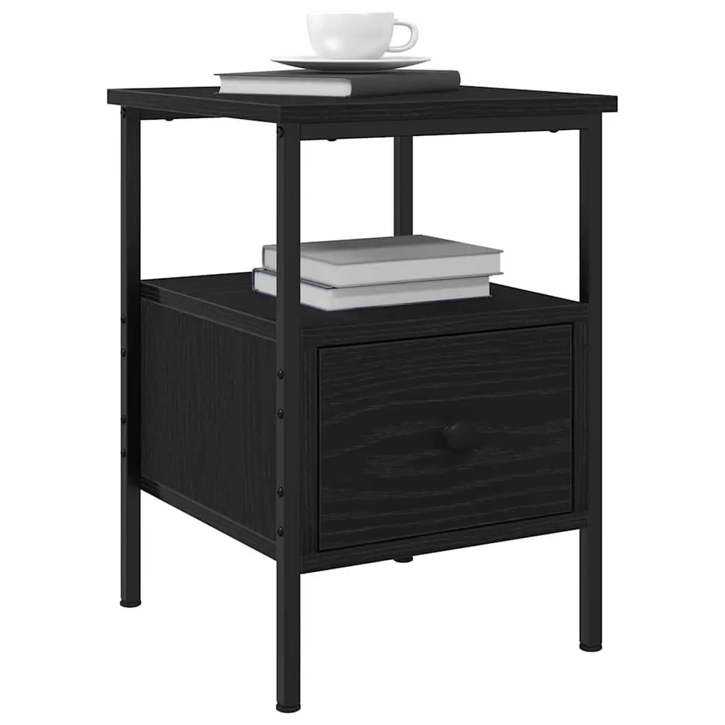 Bedside Cabinet Engineered Wood 34x36x50cm Black Bedroom Storage Drawer Shelf