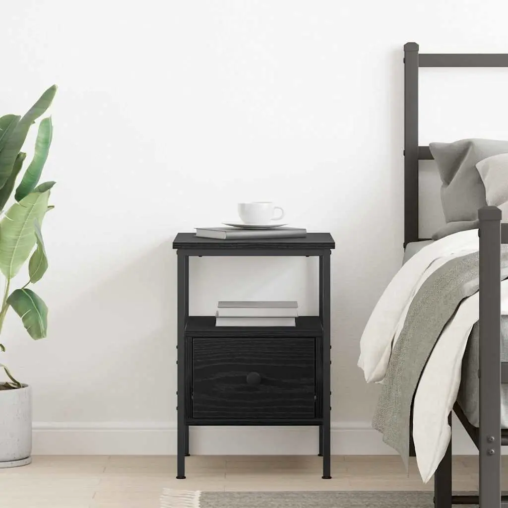 Bedside Cabinet Engineered Wood 34x36x50cm Black Bedroom Storage Drawer Shelf