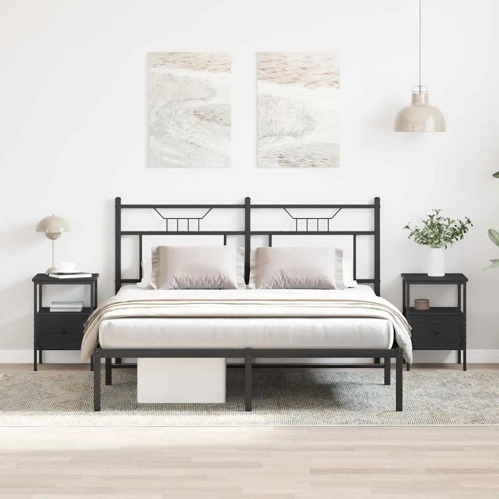 Black Bedside Cabinet Set 2 Pieces Engineered Wood 34 x 36 x 50 cm Compact Storage Table with Drawer and Shelf for Bedroom