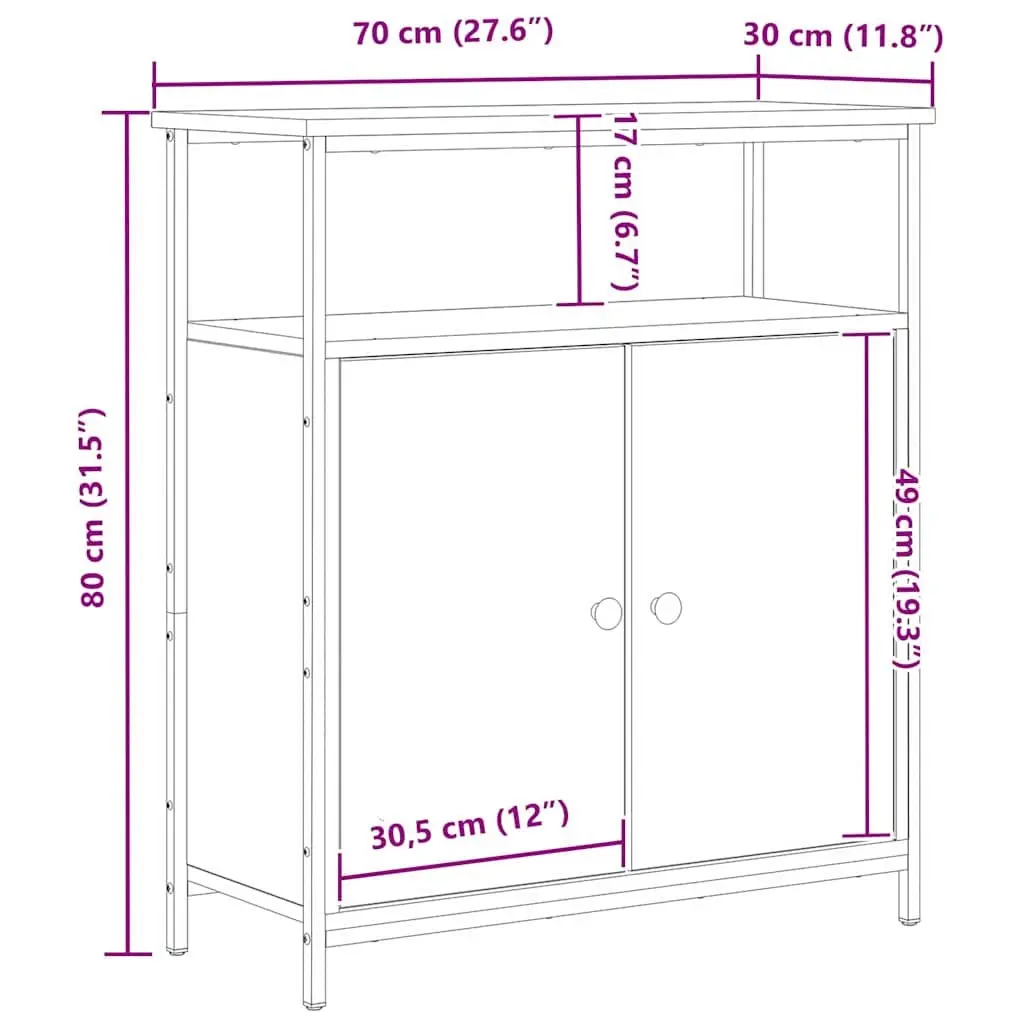 Sideboard Black Oak 70 x 30 x 80 cm Storage Cabinet Modern Living Dining