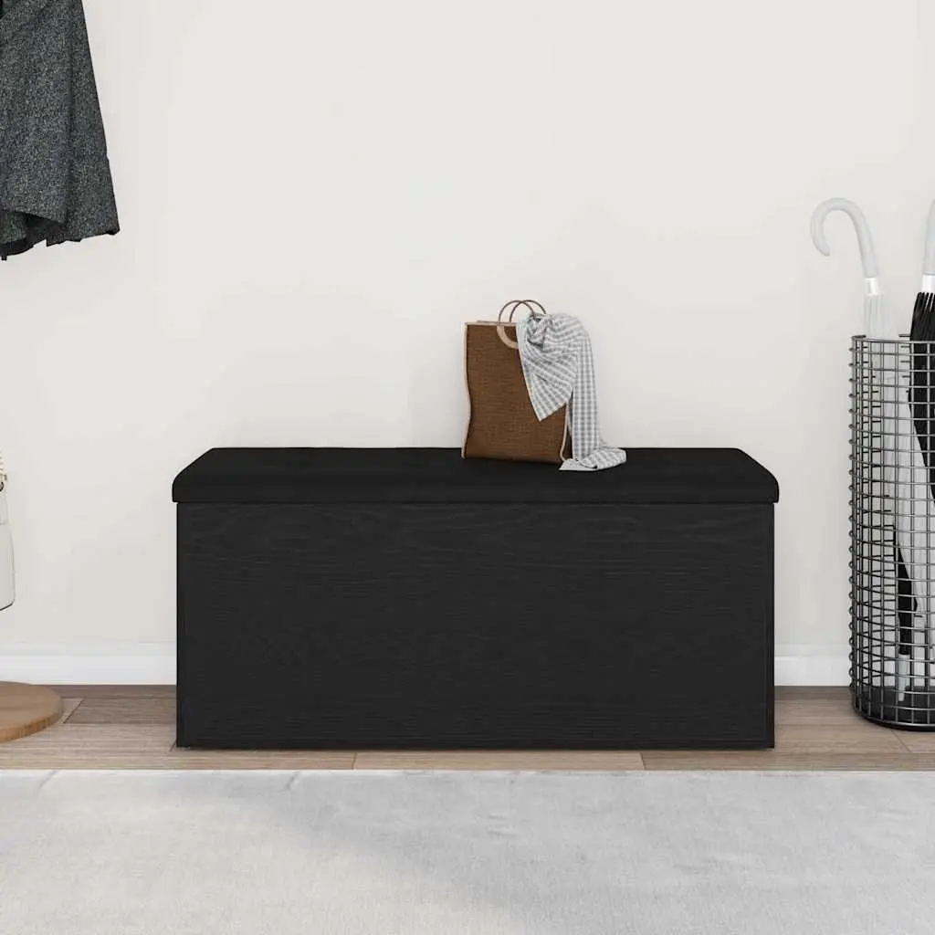 Storage Bench Black Oak 102x42x45cm Modern Engineered Wood Entryway Living Room