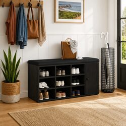Versatile Black Oak Storage Bench 102 x 32 x 50 cm for Home Use
