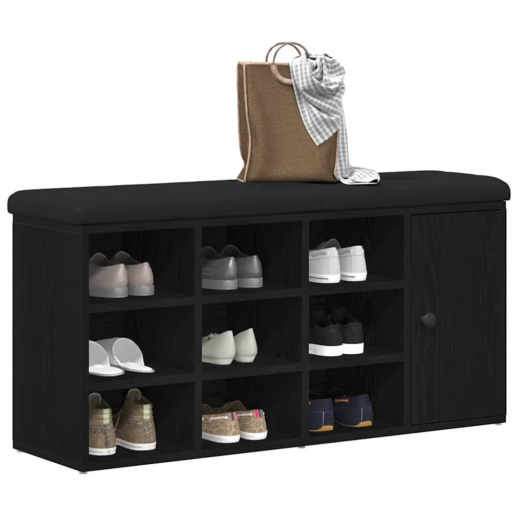 Storage Bench Black Oak 102 x 32 x 50 cm Engineered Wood Entryway Seat