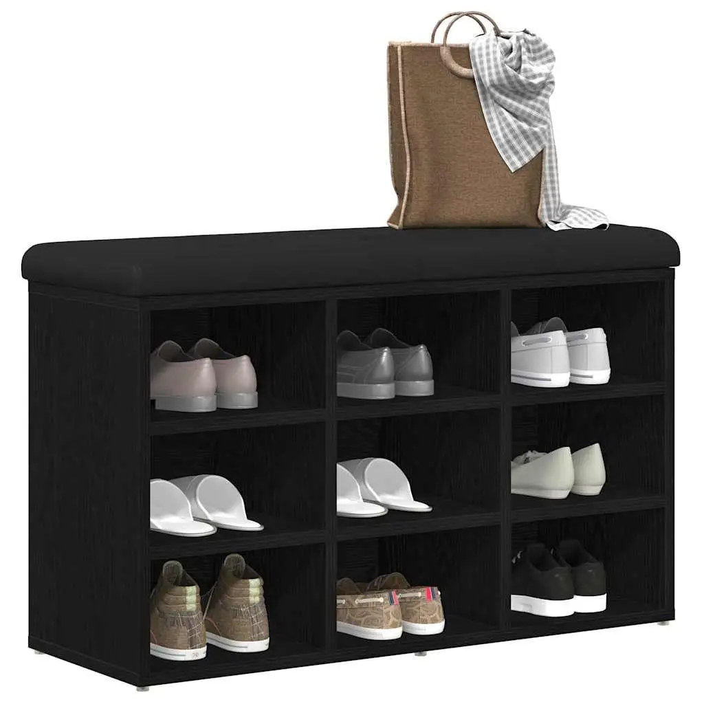 Shoe Bench with Storage Shelf Black Modern Entryway Seating Engineered Wood