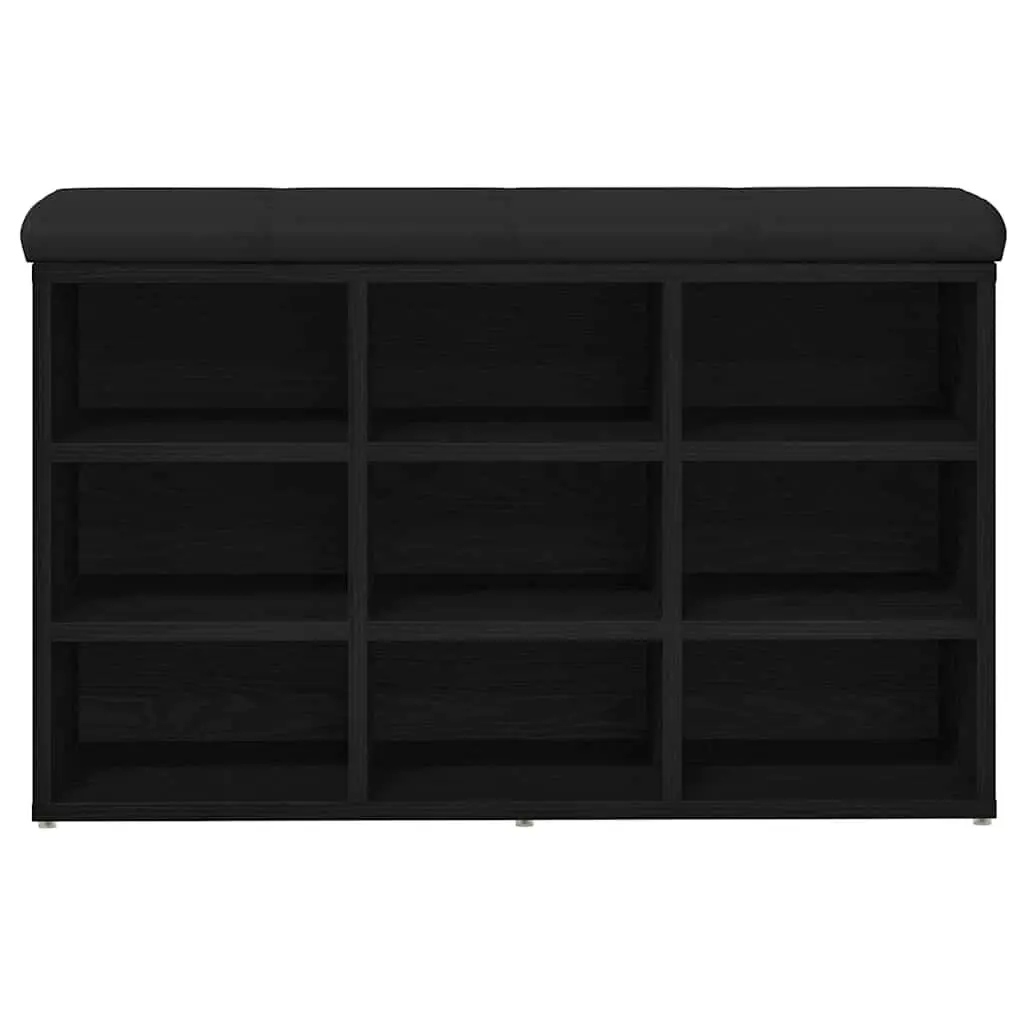 Shoe Bench with Storage Shelf Black Modern Entryway Seating Engineered Wood