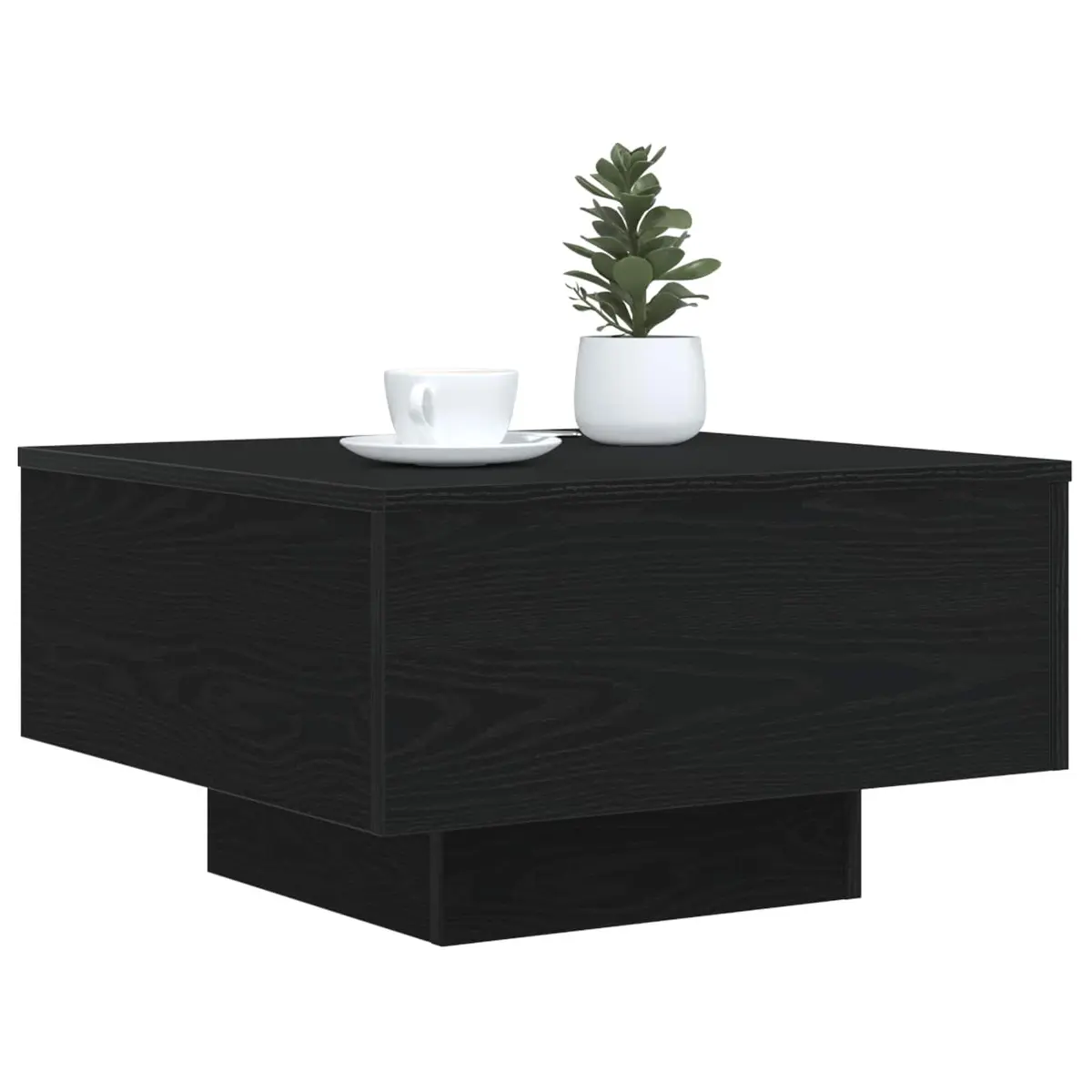 Coffee Table Black Oak Modern LED Lights 55x55x31cm Engineered Wood Accent