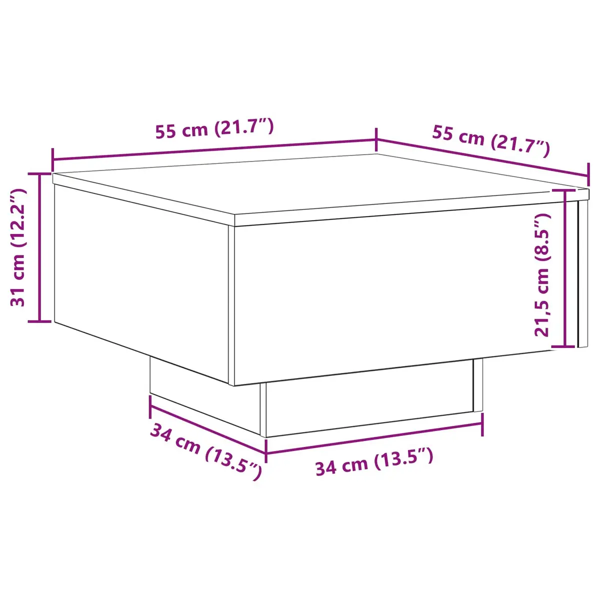 Coffee Table Black Oak Modern LED Lights 55x55x31cm Engineered Wood Accent