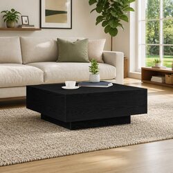 Functional Black Oak Coffee Table with LED Lighting