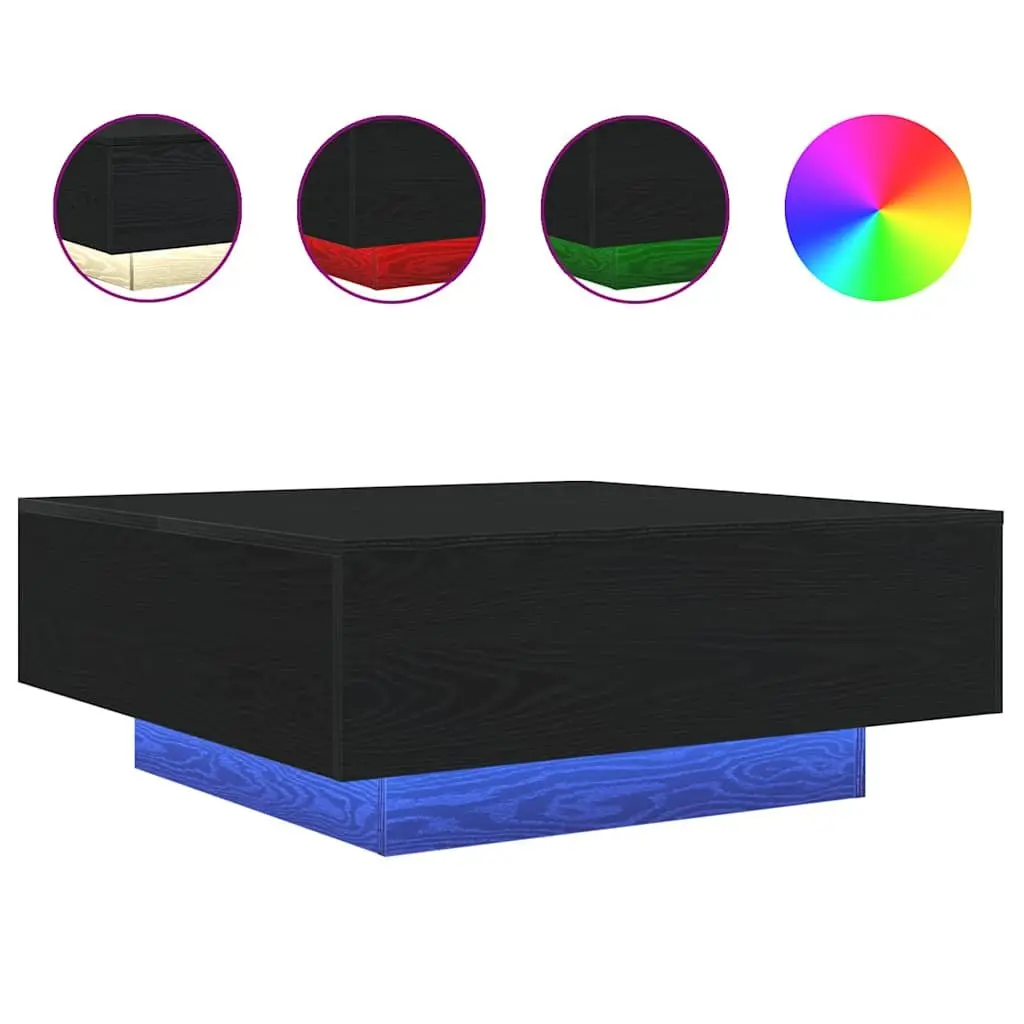 Coffee Table Engineered Wood 80x80x31cm Black Oak with LED Lights Modern Living Room Accent