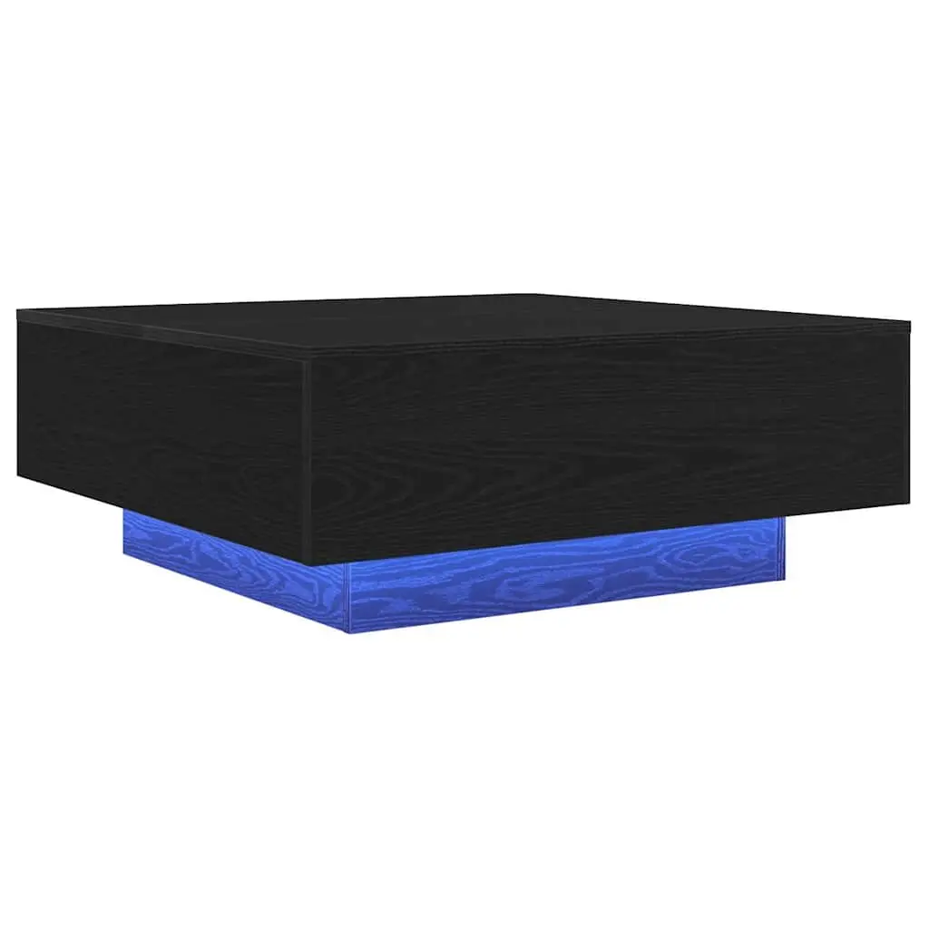 Coffee Table Engineered Wood 80x80x31cm Black Oak with LED Lights Modern Living Room Accent