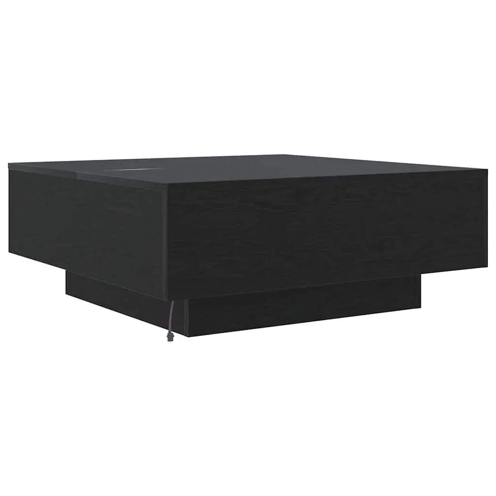 Coffee Table Engineered Wood 80x80x31cm Black Oak with LED Lights Modern Living Room Accent