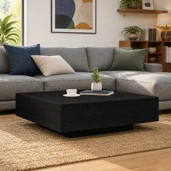 Coffee Table Black Engineered Wood LED Lights Modern Lounge Accent Furniture