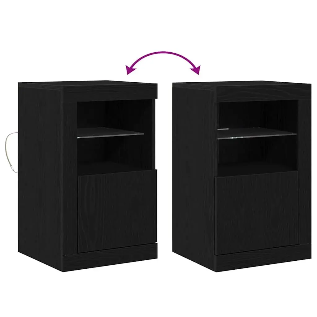LED Sideboard Storage Cabinet Black Oak Modern Design Glass Board Shelves