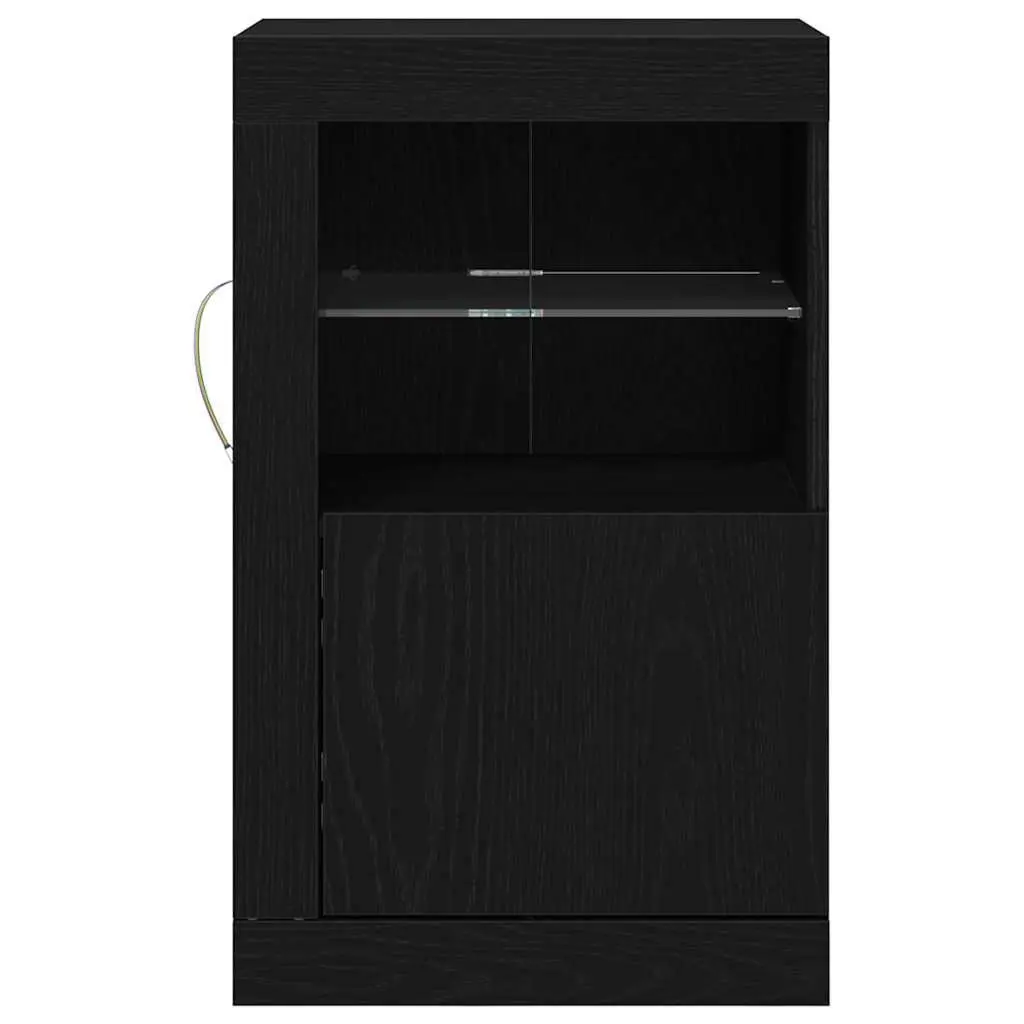 LED Sideboard Storage Cabinet Black Oak Modern Design Glass Board Shelves