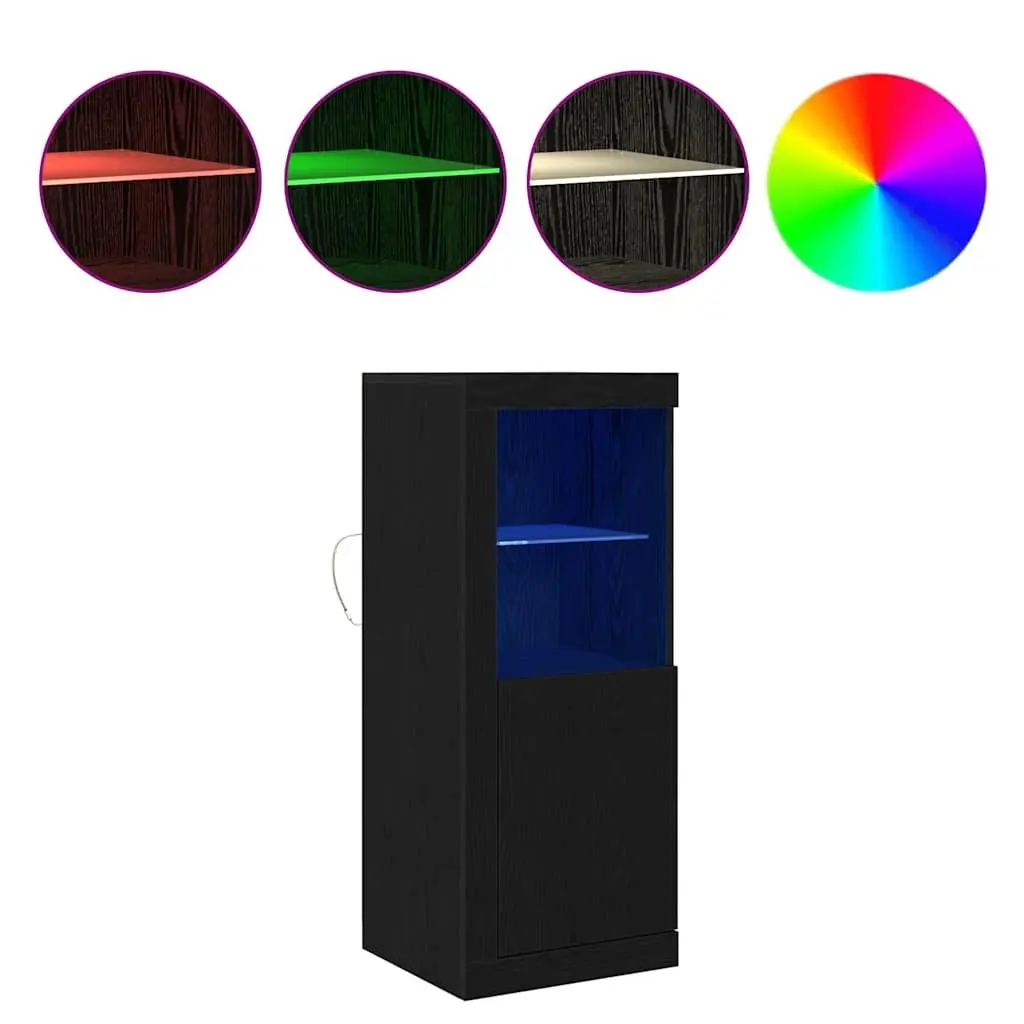 LED Sideboard Black Storage Cabinet Modern Dining Room Buffet Engineered Wood