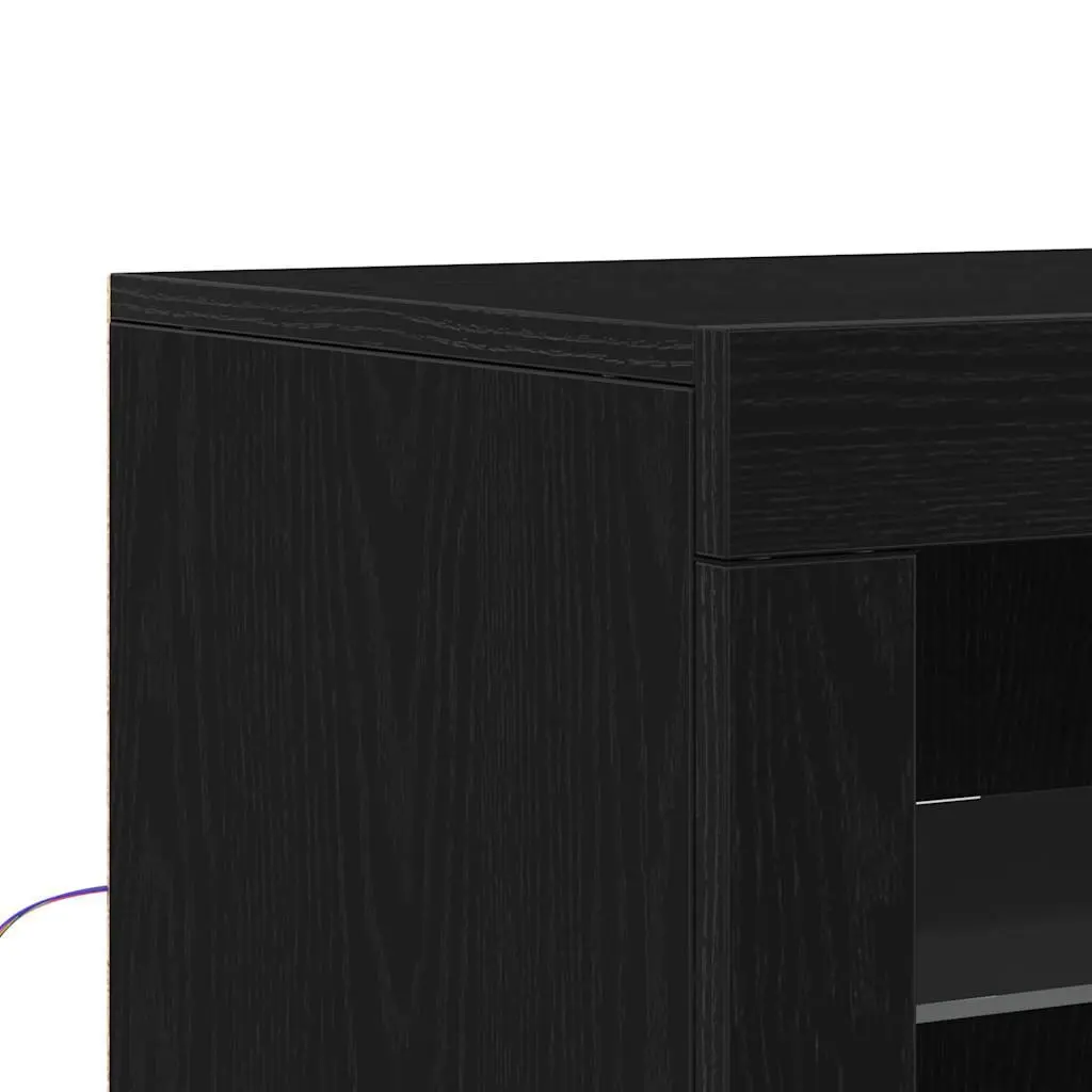 LED Sideboard Black Storage Cabinet Modern Dining Room Buffet Engineered Wood