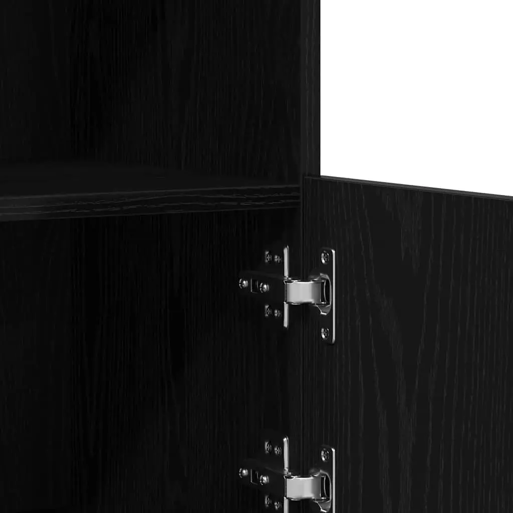 Modern LED Sideboard Black Storage Cabinet Engineered Wood Sliding Doors