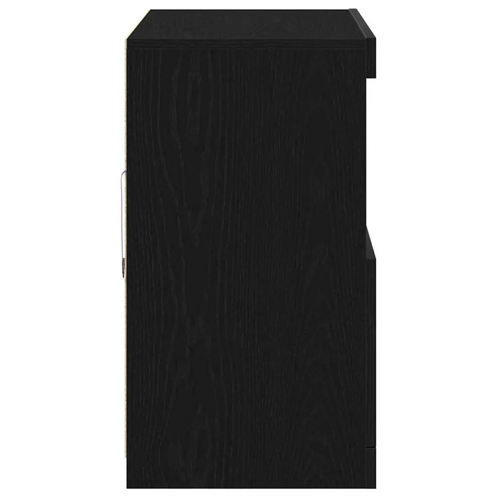 Modern LED Sideboard Black Storage Cabinet Engineered Wood Sliding Doors
