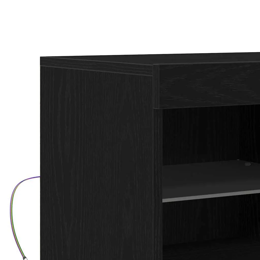 Modern LED Sideboard Black Storage Cabinet Engineered Wood Sliding Doors