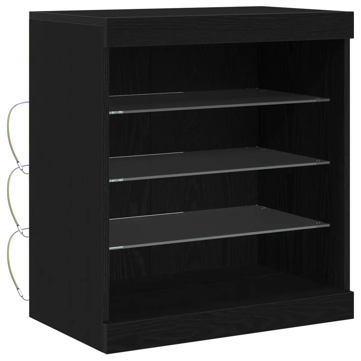 LED Sideboard Black Oak Modern Storage Cabinet Glass Shelves Furniture