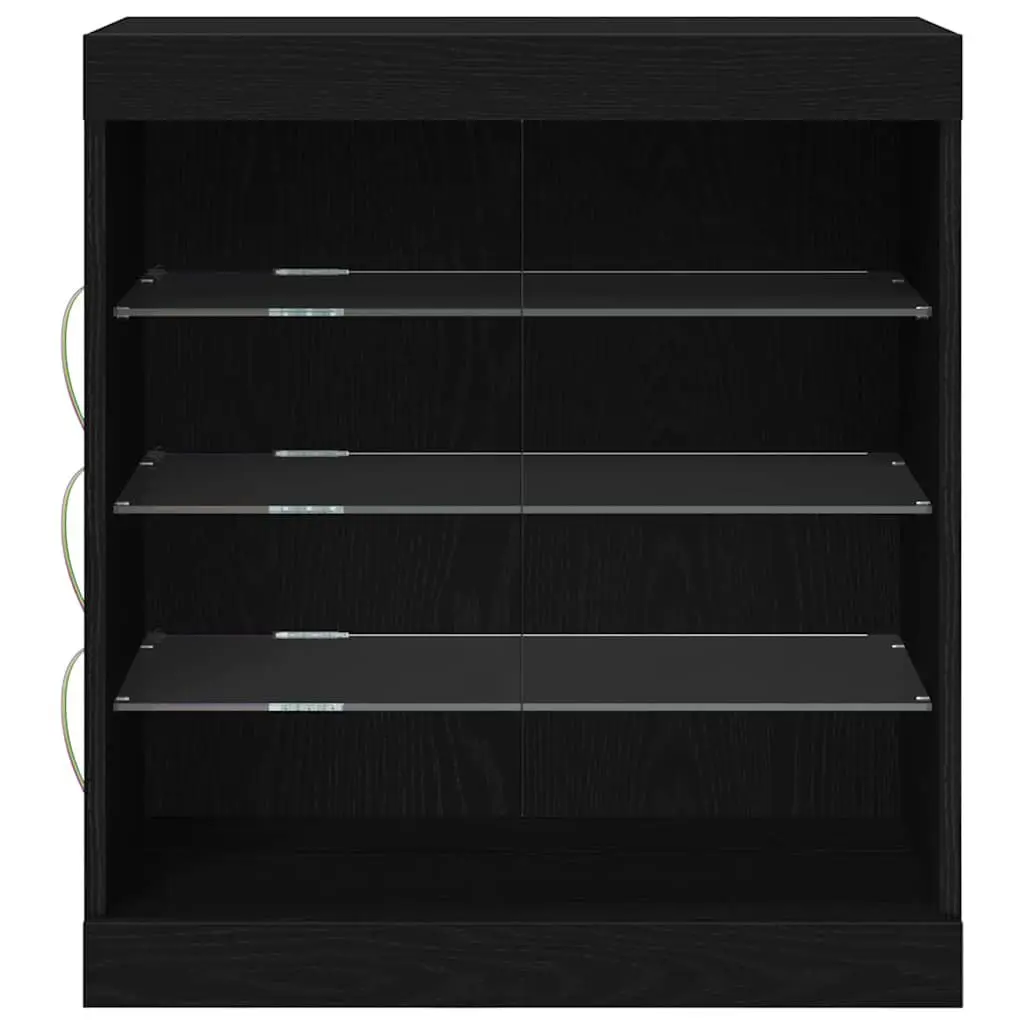 LED Sideboard Black Oak Modern Storage Cabinet Glass Shelves Furniture