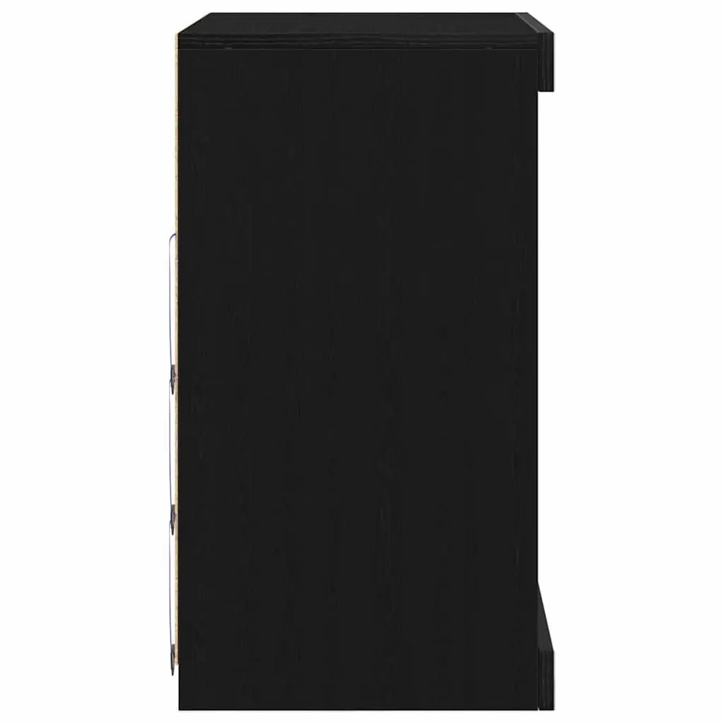 LED Sideboard Black Oak Modern Storage Cabinet Glass Shelves Furniture