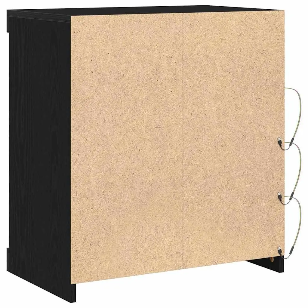 LED Sideboard Black Oak Modern Storage Cabinet Glass Shelves Furniture