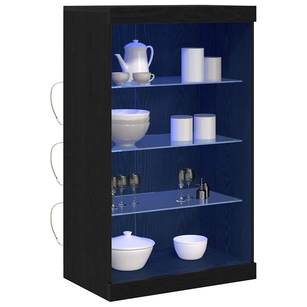 LED Sideboard Engineered Wood 60.5cm Black Oak with Glass Shelves