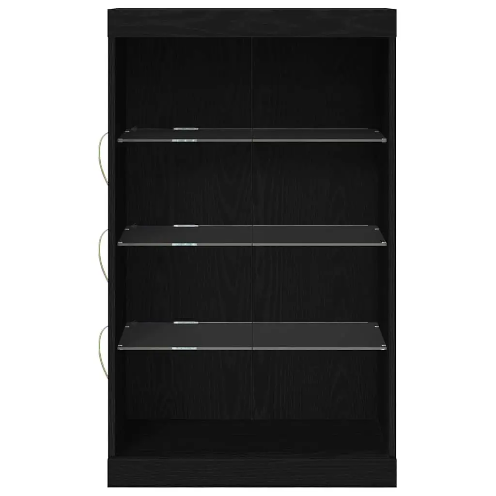 LED Sideboard Engineered Wood 60.5cm Black Oak with Glass Shelves