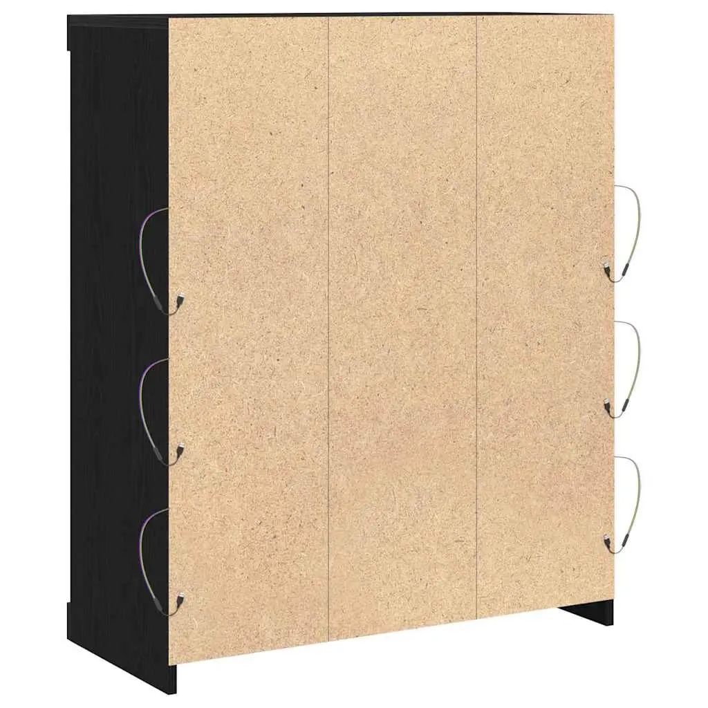 LED Sideboard Black Oak Modern Dining Living Room Storage Cabinet Glass Shelves