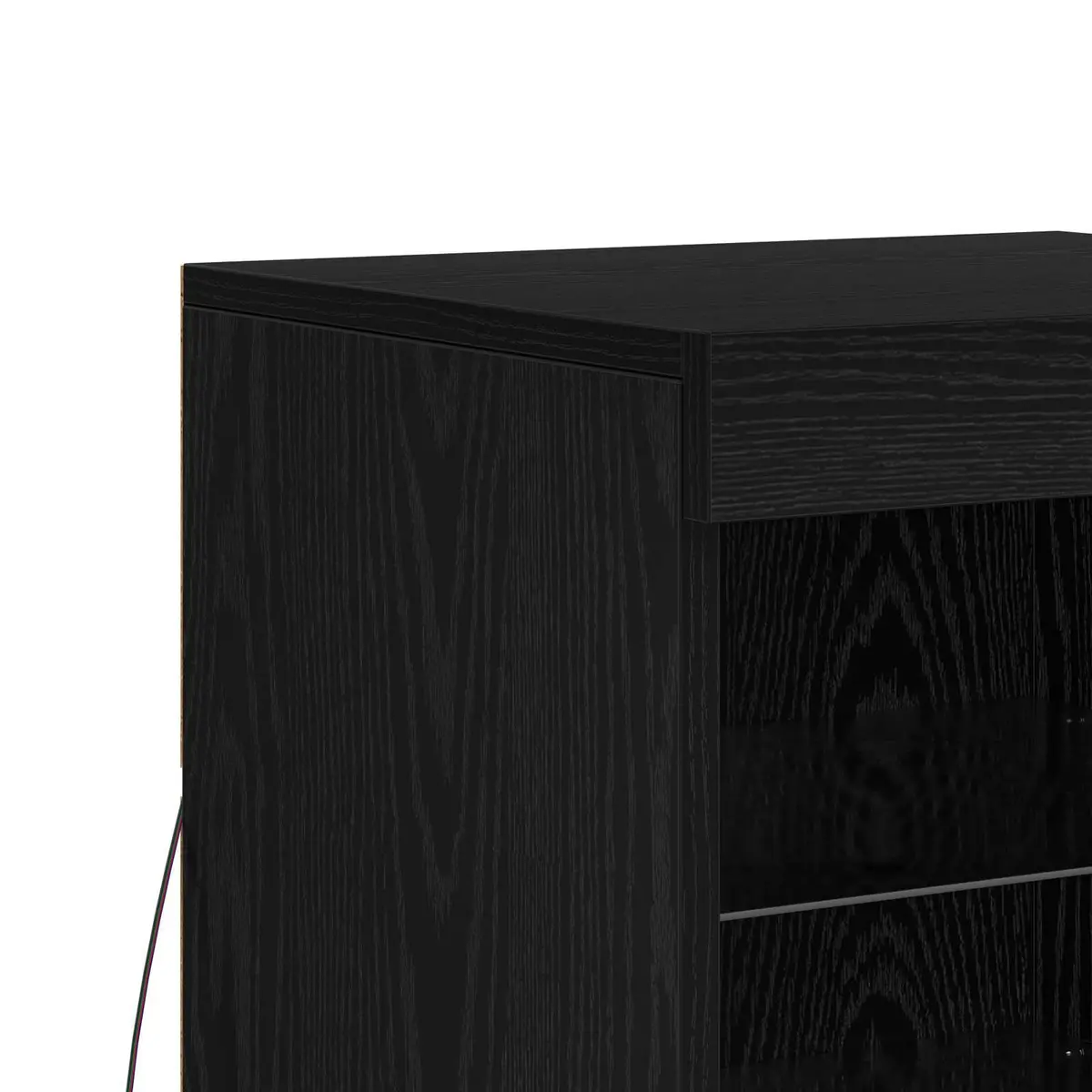 LED Sideboard Engineered Wood Black Oak Modern Storage Cabinet Glass Shelves RGB Lighting